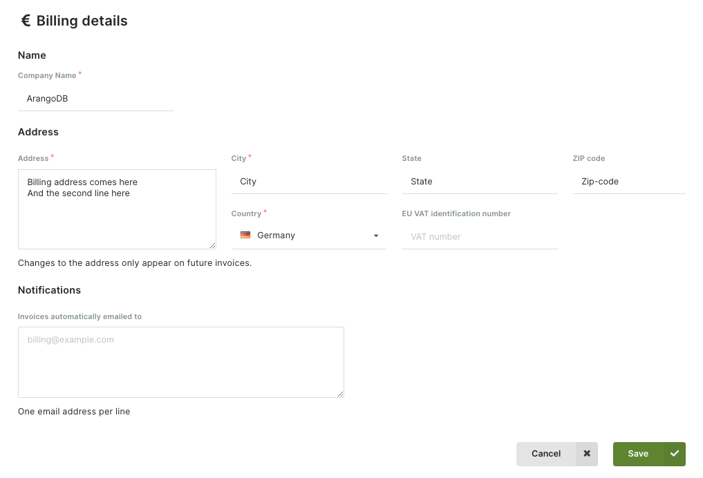 ArangoGraph Billing Details