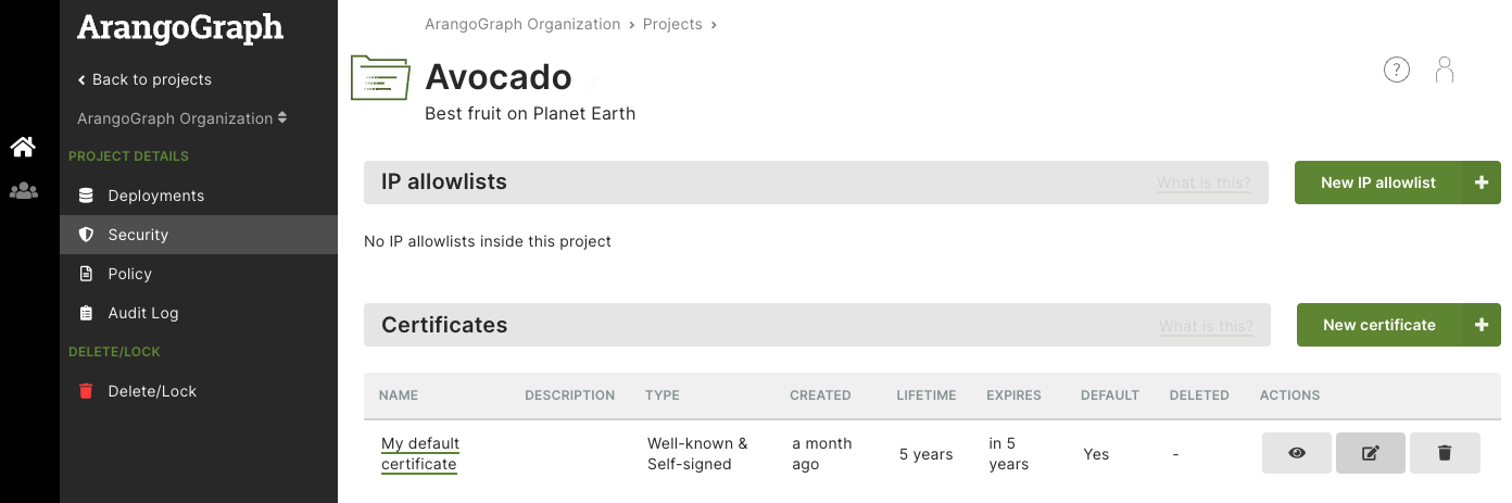 ArangoGraph Certificates