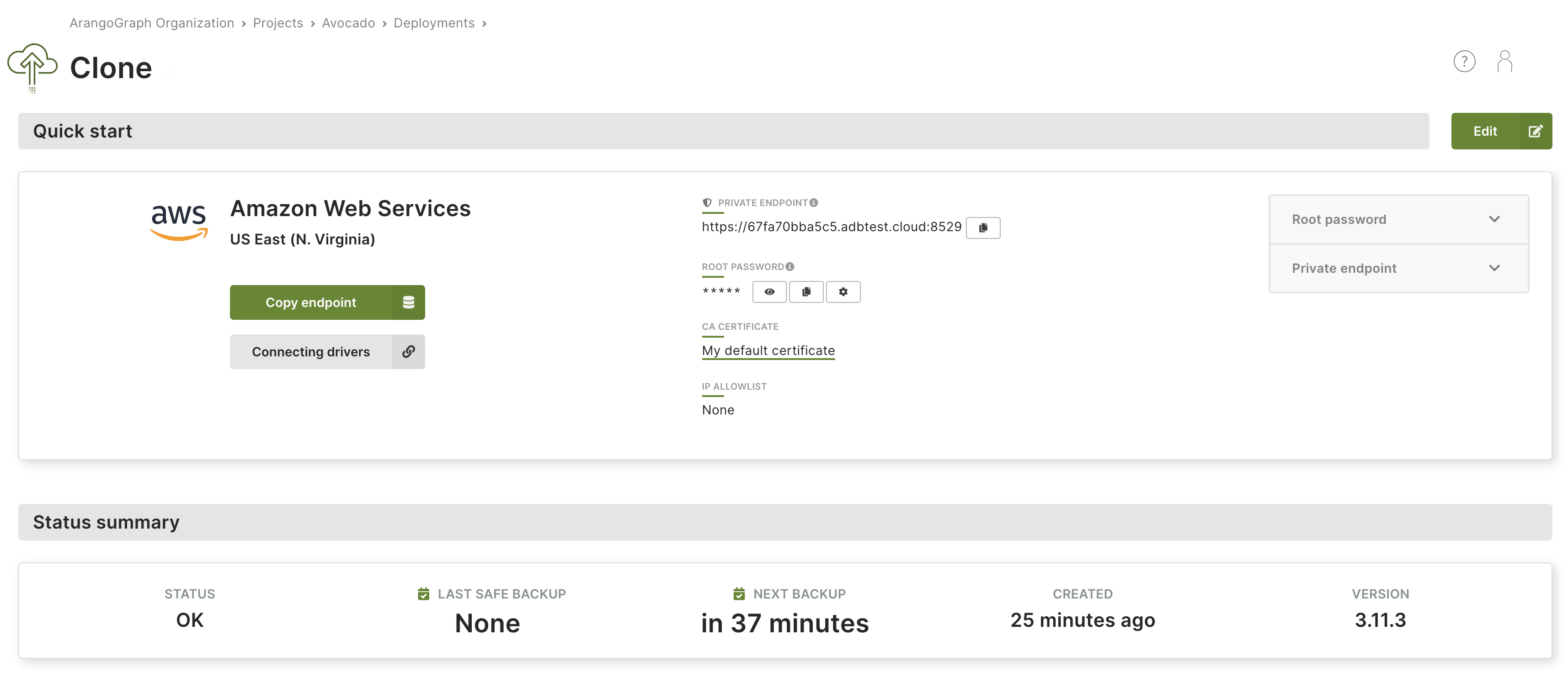 ArangoGraph Cloned Deployment