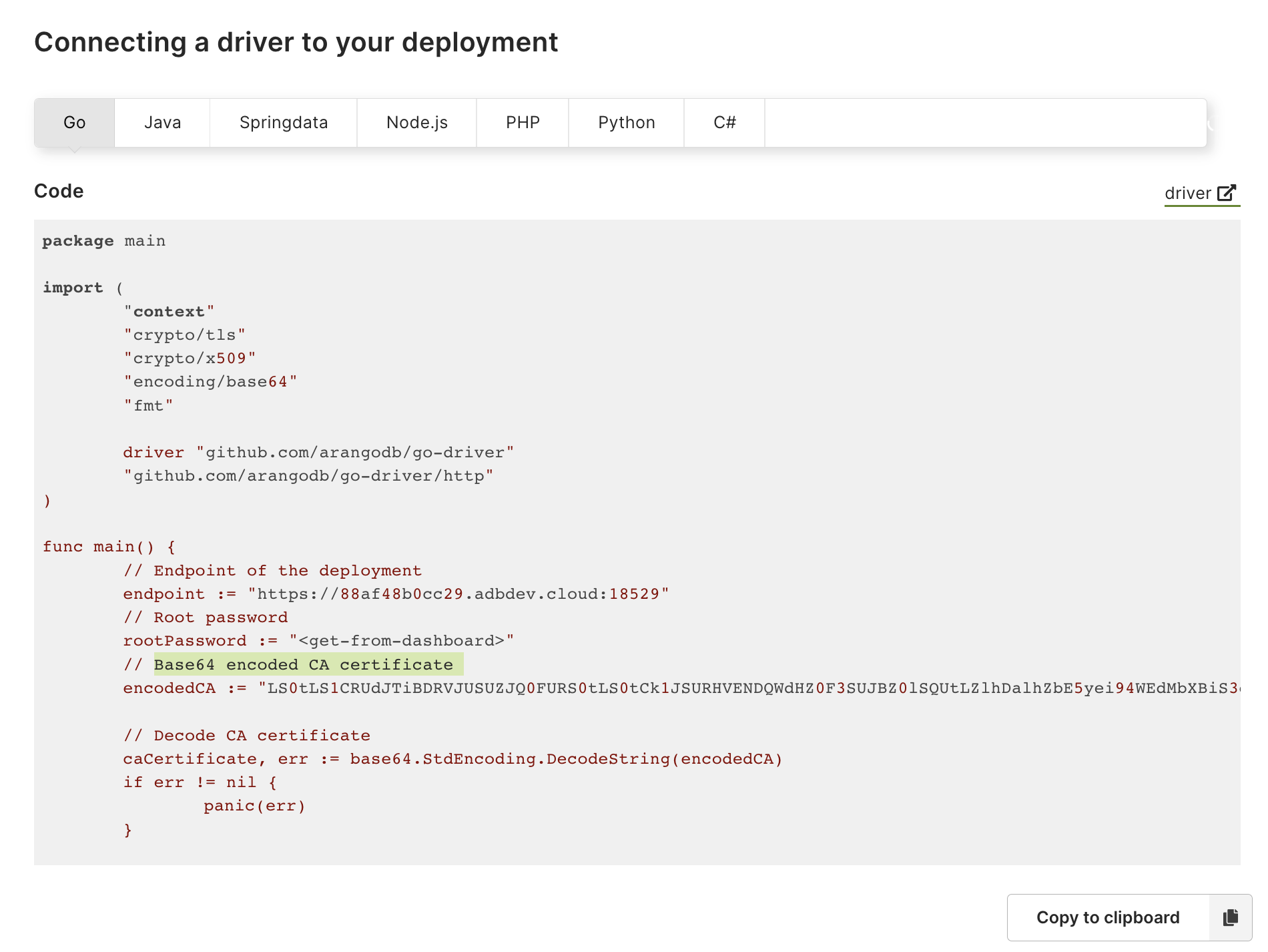 ArangoGraph Connecting Drivers