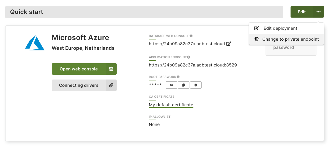 ArangoGraph Deployment Private Endpoint Menu