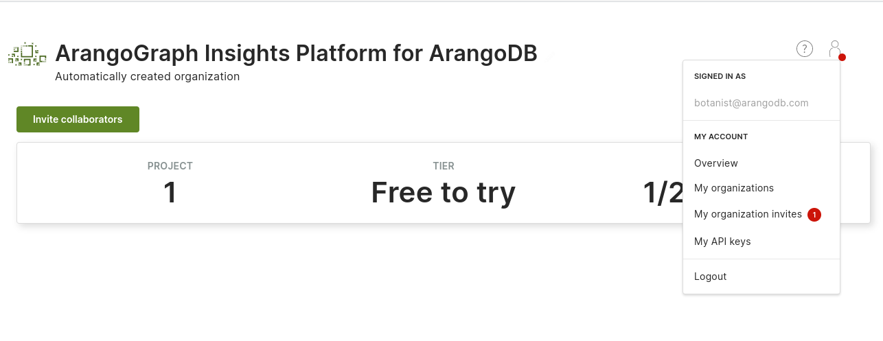 ArangoGraph Organization Invite Notification